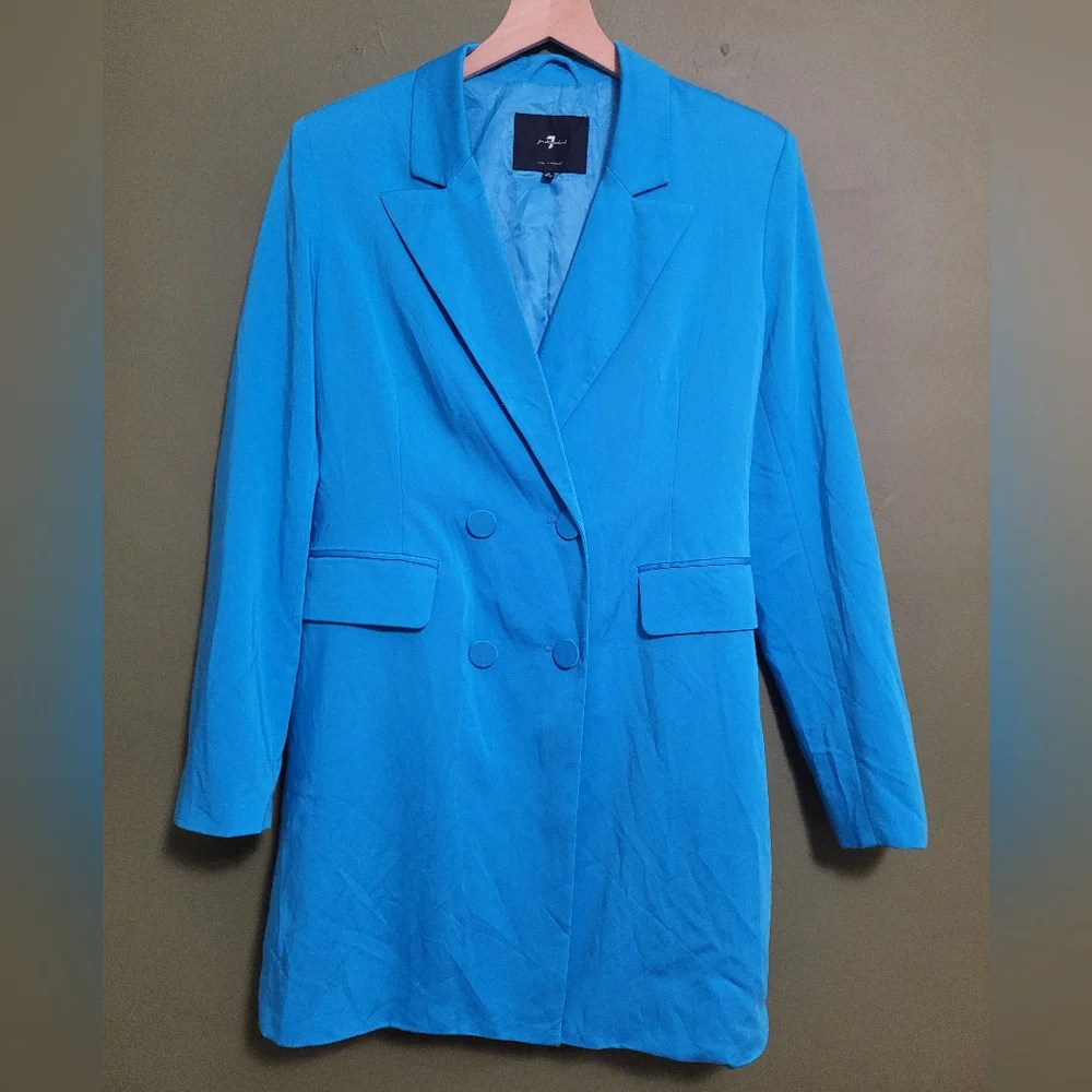 7 For All Mankind Bright Blue Double-Breasted Blazer – Size M - Picture 1 of 3